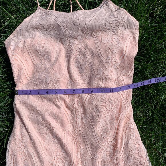 Vintage Hand Sewn Peach Sheer Lace Maxi Dress Long Gown - Picture 15 of 16